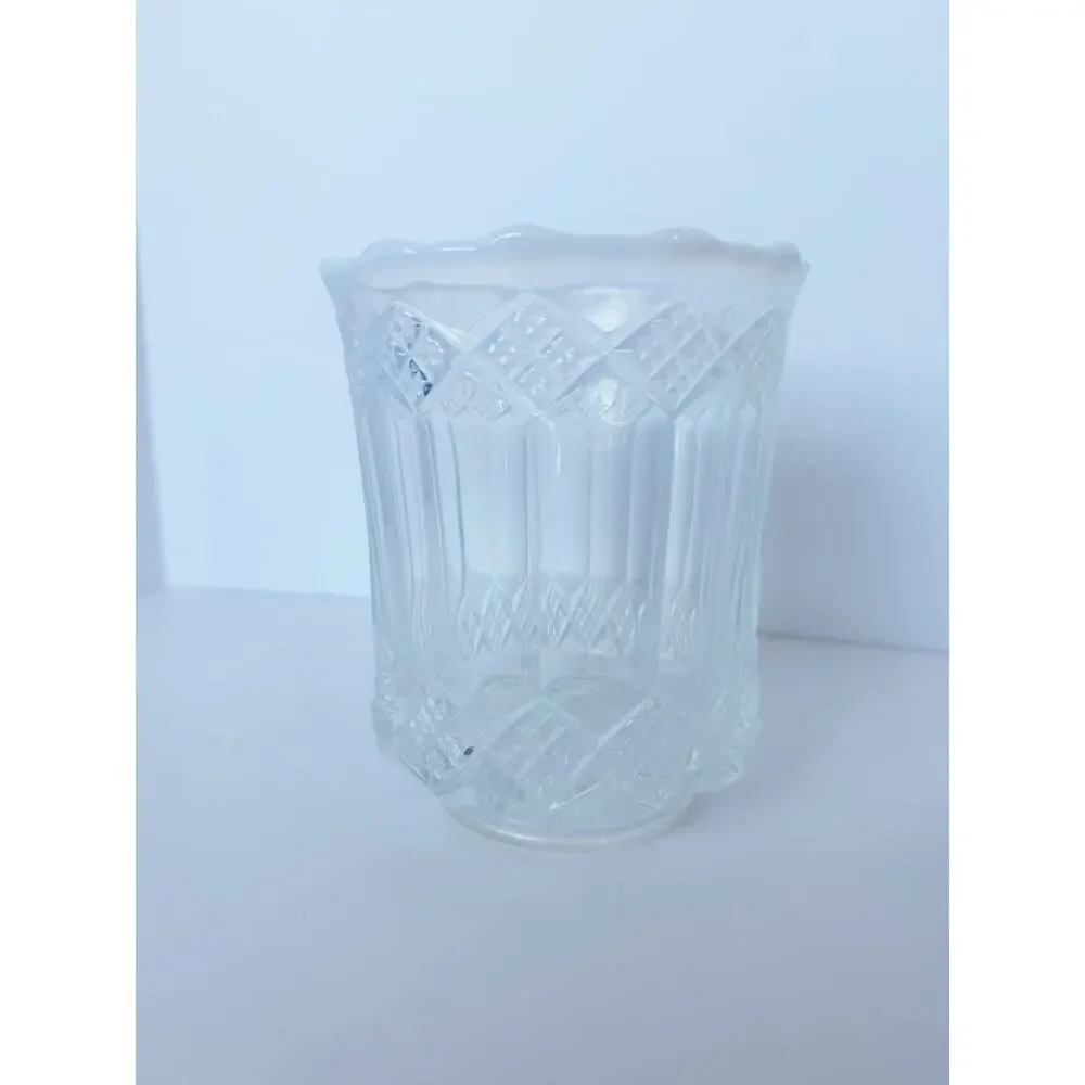 Mosser White Ice Blue Opalescent Glass Celery Vase Spooner